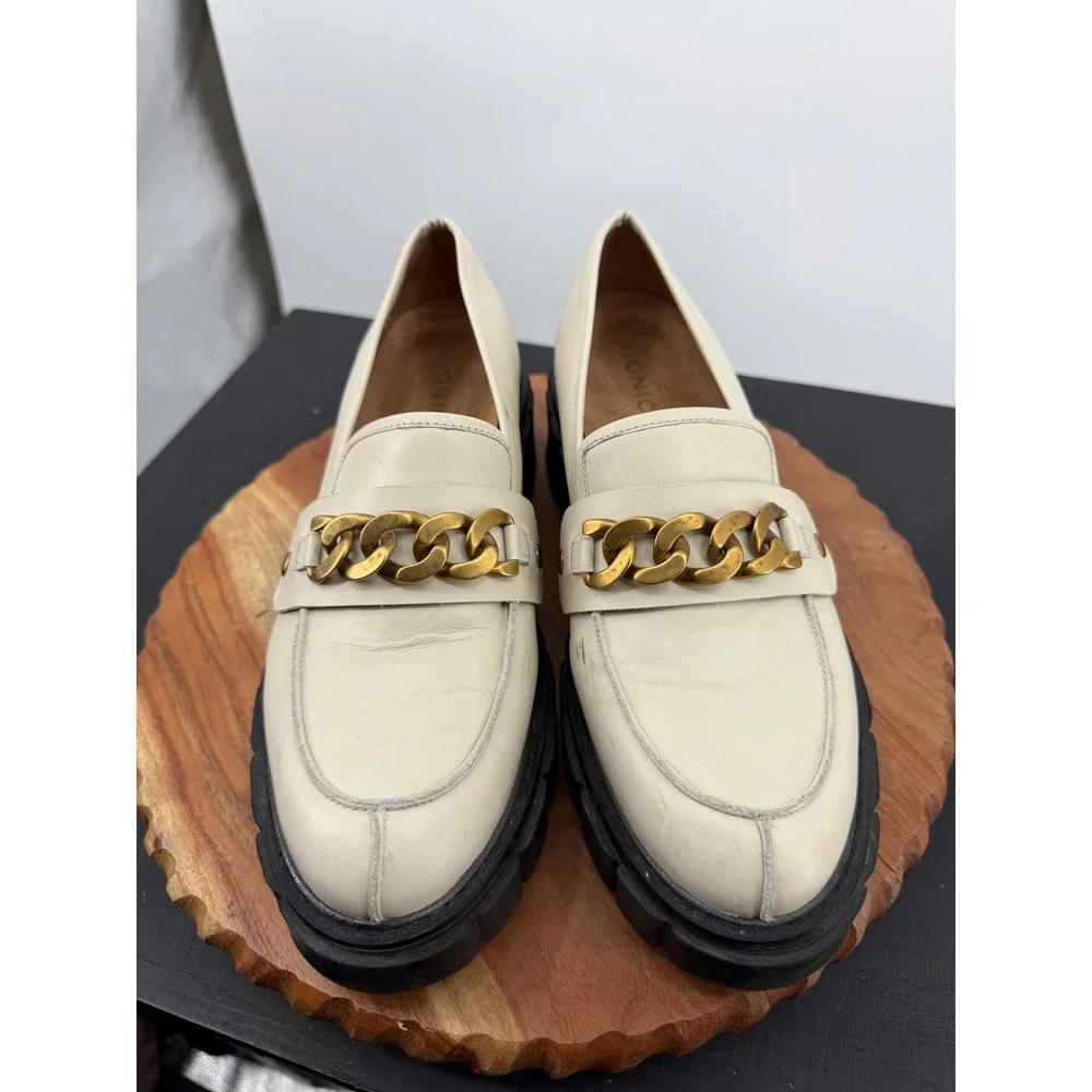 Vionic‎ Elodie Loafers Womens 11 Cream Good Leather Lug Sole Chain Platform